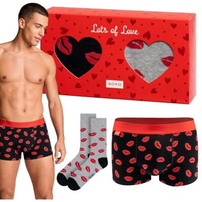 soxo Saint Valentin Chaussette Homme Boxer Homme Coton Calecon Sac Cadeau Set 40-45 M Lèvres Caleçon + Chaussettes 40-45 - Publicité soxo Saint Valentin Chaussette Homme Boxer Homme Coton Calecon Sac Cadeau Set 40-45 M Lèvres Caleçon + Chaussettes 40-45 - Publicité