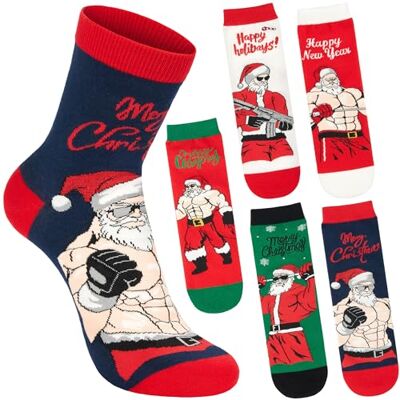 BRUBAKER 5 Paires de Chaussettes pour Noël Père Noël Musclé Santa Bodybuilder Modèles Rigolos et Colorés pour Hommes Lot en Coton Doux et Confortable Cadeau pour Lui Pointure 41-45 - Publicité BRUBAKER 5 Paires de Chaussettes pour Noël Père Noël Musclé Santa Bodybuilder Modèles Rigolos et Colorés pour Hommes Lot en Coton Doux et Confortable Cadeau pour Lui Pointure 41-45 - Publicité