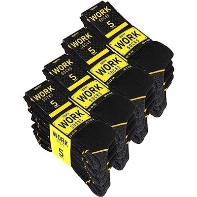 BRUBAKER 20 Paires de Chaussettes de Travail pour Hommes pour un Maintien Optimal Chaussettes Fonctionnelles Robustes en Coton Talon et Orteils Renforcés Noir Jaune Taille 39-42 - Publicité BRUBAKER 20 Paires de Chaussettes de Travail pour Hommes pour un Maintien Optimal Chaussettes Fonctionnelles Robustes en Coton Talon et Orteils Renforcés Noir Jaune Taille 39-42 - Publicité
