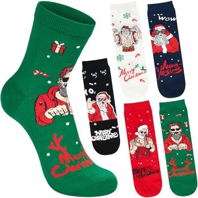 BRUBAKER 5 Paires de Chaussettes pour Noël Père Noël Tatoué et Santa Musclé Modèles Rigolos et Colorés pour Hommes Lot en Coton Doux, Confortable et Festif Cadeau pour Lui Pointure 41-45 - Publicité BRUBAKER 5 Paires de Chaussettes pour Noël Père Noël Tatoué et Santa Musclé Modèles Rigolos et Colorés pour Hommes Lot en Coton Doux, Confortable et Festif Cadeau pour Lui Pointure 41-45 - Publicité