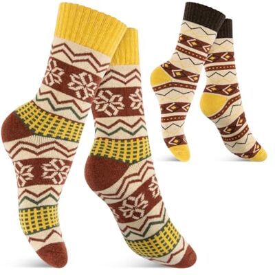 Footstar Lot de 2 paires de chaussettes thermiques Hygge en laine au design vintage, jaune, 35-38 - Publicité Footstar Lot de 2 paires de chaussettes thermiques Hygge en laine au design vintage, jaune, 35-38 - Publicité