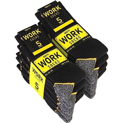BRUBAKER 10 Paires de Chaussettes de Travail pour Hommes pour un Maintien Optimal Chaussettes Fonctionnelles Robustes en Coton Talon et Orteils Renforcés Noir Gris Jaune Taille 43-46 - Publicité BRUBAKER 10 Paires de Chaussettes de Travail pour Hommes pour un Maintien Optimal Chaussettes Fonctionnelles Robustes en Coton Talon et Orteils Renforcés Noir Gris Jaune Taille 43-46 - Publicité