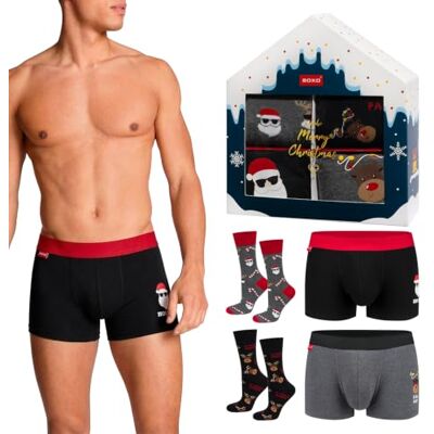 soxo Cadeau Noel Coffret Boxer Homme Coton & Chaussettes Boxeur Confortable Pour Men, Culotte Calson Originale, Thème Christmas Original - Publicité soxo Cadeau Noel Coffret Boxer Homme Coton & Chaussettes Boxeur Confortable Pour Men, Culotte Calson Originale, Thème Christmas Original - Publicité