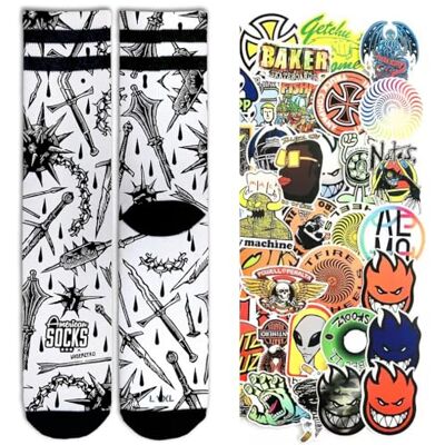 American Socks Signature Series Chaussettes de sport colorées Design tubulaire Basketball Skate Original 1 paire + 10 autocollants aléatoires, Médiéval + Bâton, M - Publicité American Socks Signature Series Chaussettes de sport colorées Design tubulaire Basketball Skate Original 1 paire + 10 autocollants aléatoires, Médiéval + Bâton, M - Publicité
