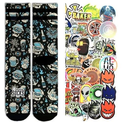 American Socks chaussettes de la série Signature, chaussettes de sport colorées tubulaires pour basket et skate, ORIGINALES, 1 paire + pack de 10 autocollants aléatoires, L - Publicité American Socks chaussettes de la série Signature, chaussettes de sport colorées tubulaires pour basket et skate, ORIGINALES, 1 paire + pack de 10 autocollants aléatoires, L - Publicité