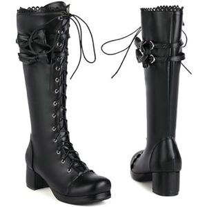 LDXEQIZ Bottes Hautes Bottes Lolita À Tige Longue for Femmes Bottines À Lacets En Cuir PU Boots Chaudes À Talons Blocs Et Plateforme Jolies Bottes De Neige À Nœud Chaussures D'hiver for Cosplay(Black,43 EU) - Publicité LDXEQIZ Bottes Hautes Bottes Lolita À Tige Longue for Femmes Bottines À Lacets En Cuir PU Boots Chaudes À Talons Blocs Et Plateforme Jolies Bottes De Neige À Nœud Chaussures D'hiver for Cosplay(Black,43 EU) - Publicité