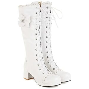 LDXEQIZ Bottes Hautes Bottes Lolita À Tige Longue for Femmes Bottines À Lacets En Cuir PU Boots Chaudes À Talons Blocs Et Plateforme Jolies Bottes De Neige À Nœud Chaussures D'hiver for Cosplay(White,39 EU) - Publicité LDXEQIZ Bottes Hautes Bottes Lolita À Tige Longue for Femmes Bottines À Lacets En Cuir PU Boots Chaudes À Talons Blocs Et Plateforme Jolies Bottes De Neige À Nœud Chaussures D'hiver for Cosplay(White,39 EU) - Publicité