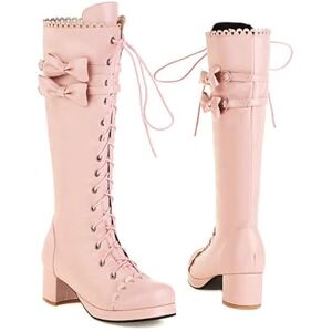 LDXEQIZ Bottes Hautes Bottes Lolita À Tige Longue for Femmes Bottines À Lacets En Cuir PU Boots Chaudes À Talons Blocs Et Plateforme Jolies Bottes De Neige À Nœud Chaussures D'hiver for Cosplay(Pink,39 EU) - Publicité LDXEQIZ Bottes Hautes Bottes Lolita À Tige Longue for Femmes Bottines À Lacets En Cuir PU Boots Chaudes À Talons Blocs Et Plateforme Jolies Bottes De Neige À Nœud Chaussures D'hiver for Cosplay(Pink,39 EU) - Publicité
