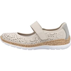 Rieker Ballerines Emboitant Beige à Semelle Blanche avec Une Bande Auto-agrippante - Publicité Rieker Ballerines Emboitant Beige à Semelle Blanche avec Une Bande Auto-agrippante - Publicité