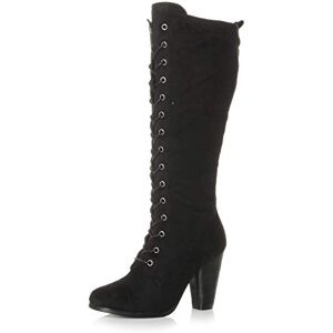 Ajvani Femmes haute talon carré lacets genou mollet motard bottes militaires taille Daim noir 4 37 - Publicité Ajvani Femmes haute talon carré lacets genou mollet motard bottes militaires taille Daim noir 4 37 - Publicité