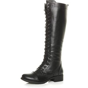 Ajvani Femmes talon bas hauteur du genou mollet armée lacer bottes militaires pointure Noir 7 40 - Publicité Ajvani Femmes talon bas hauteur du genou mollet armée lacer bottes militaires pointure Noir 7 40 - Publicité