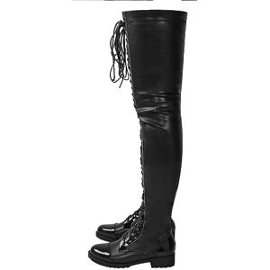 WOkismD Cuissardes pour Femmes Bout Rond au-Dessus du Genou Bottes Hautes Talon Plat Fermeture éclair latérale en Cuir PU Extensible équitation Bottes à Talons épais avec Lacets,Noir,39 - Publicité WOkismD Cuissardes pour Femmes Bout Rond au-Dessus du Genou Bottes Hautes Talon Plat Fermeture éclair latérale en Cuir PU Extensible équitation Bottes à Talons épais avec Lacets,Noir,39 - Publicité
