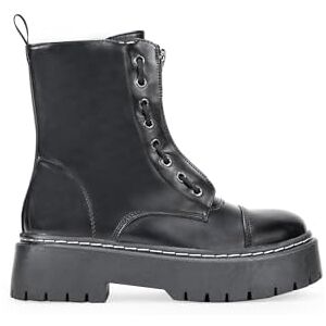 BOSANOVA Bottines militaires style punk avec plateforme dentée et lacets jusqu'au sommet. Fermeture à glissière. Chaussures pour femme, noir, 37 - Publicité BOSANOVA Bottines militaires style punk avec plateforme dentée et lacets jusqu'au sommet. Fermeture à glissière. Chaussures pour femme, noir, 37 - Publicité