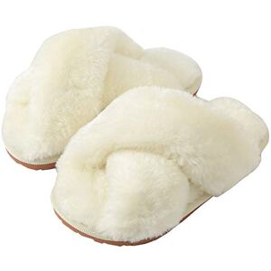 Hitopteu Chaussons Femme Hiver Pantoufle Peluche Fourrure Chaussons Chaudes de la Maison Pantoufles Bout Ouvert Slippers Blanc EU 33/34 pour la Taille de l'étiquette 34/35 - Publicité