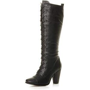 Ajvani Femmes haute talon carré lacets genou mollet motard bottes militaires taille UK 6 / EU 39 noir - Publicité Ajvani Femmes haute talon carré lacets genou mollet motard bottes militaires taille UK 6 / EU 39 noir - Publicité
