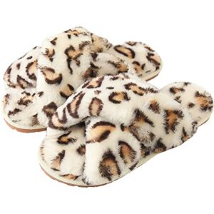 Hitopteu Chaussons Femme Hiver Pantoufle Peluche Fourrure Chaussons Chaudes de la Maison Pantoufles Bout Ouvert Slippers Léopard Blanc EU 31/32 pour la Taille de l'étiquette 32/33 - Publicité