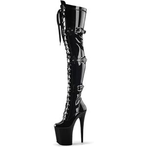 denova's Bottes pour femmes à talons très hauts de 7.9 pouces avec plateforme vernie, à lacets, pour danse sur poteau, montantes jusqu'au genou avec fermeture éclair, noir, 42.5 EU - Publicité denova's Bottes pour femmes à talons très hauts de 7.9 pouces avec plateforme vernie, à lacets, pour danse sur poteau, montantes jusqu'au genou avec fermeture éclair, noir, 42.5 EU - Publicité