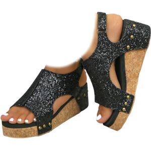 Whimsyard Sandales orthopédiques compensées en cuir pour femme, sandales compensées à plateforme large largeur, boucle à la cheville, sandales d'été à plateforme Wed ge pour femme, Paillettes noires., - Publicité Whimsyard Sandales orthopédiques compensées en cuir pour femme, sandales compensées à plateforme large largeur, boucle à la cheville, sandales d'été à plateforme Wed ge pour femme, Paillettes noires., - Publicité