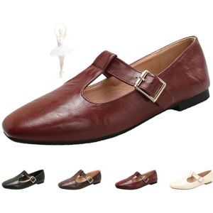 ZPLMIDE Mary Jane Ballerines classiques confortables en polyuréthane à bout pointu avec bride en T pour femme, bordeaux, 0 UK - Publicité ZPLMIDE Mary Jane Ballerines classiques confortables en polyuréthane à bout pointu avec bride en T pour femme, bordeaux, 0 UK - Publicité