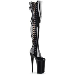 denova's Bottes pour femmes à talons très hauts de 7.9 pouces avec plateforme vernie, à lacets, pour danse sur poteau, montantes jusqu'au genou avec fermeture éclair, Noir 2, 38.5 EU - Publicité denova's Bottes pour femmes à talons très hauts de 7.9 pouces avec plateforme vernie, à lacets, pour danse sur poteau, montantes jusqu'au genou avec fermeture éclair, Noir 2, 38.5 EU - Publicité