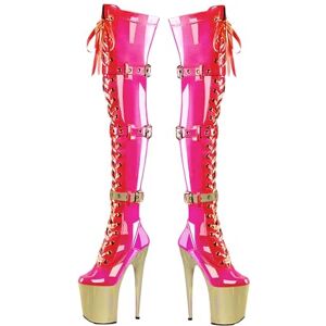 Denova's Bottes hautes à talons très hauts avec lacets pour femme, de 20,1 cm, avec fermeture éclair, pour la danse au-dessus du genou, 42.5 EU - Publicité Denova's Bottes hautes à talons très hauts avec lacets pour femme, de 20,1 cm, avec fermeture éclair, pour la danse au-dessus du genou, 42.5 EU - Publicité