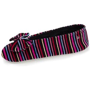 Isotoner Chaussons pantoufles Ballerines femme ultra confortables, en coton biologique et semelle en cuir, détail grand nœud - Publicité Isotoner Chaussons pantoufles Ballerines femme ultra confortables, en coton biologique et semelle en cuir, détail grand nœud - Publicité