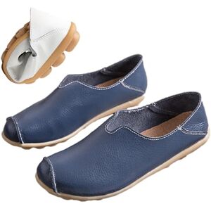 jyyyou Chaussons en Cuir Ultra Confortables, Mocassins Orthopédiques à Enfiler pour Femmes, Mocassins Confortables en Cuir pour Fasciite Plantaire avec Soutien De La Voûte Plantaire (Bleu foncé,37) - Publicité jyyyou Chaussons en Cuir Ultra Confortables, Mocassins Orthopédiques à Enfiler pour Femmes, Mocassins Confortables en Cuir pour Fasciite Plantaire avec Soutien De La Voûte Plantaire (Bleu foncé,37) - Publicité