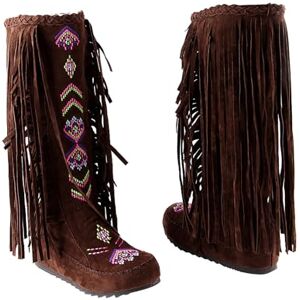 ESSUE Botte Haute Jusqu'au Genou Femme Western Frange Botte Décontractées Respirantes Bottes de cowboy confortables Bottes hautes pour femme à talon plat Goth Punk Style Bottes - Publicité ESSUE Botte Haute Jusqu'au Genou Femme Western Frange Botte Décontractées Respirantes Bottes de cowboy confortables Bottes hautes pour femme à talon plat Goth Punk Style Bottes - Publicité