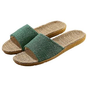 HANDKEI Pantoufles en lin unisexes à la mode pantoufles d'intérieur antidérapantes à bout ouvert chaussures de plage en plein air sandales (vert, numeric_37) - Publicité HANDKEI Pantoufles en lin unisexes à la mode pantoufles d'intérieur antidérapantes à bout ouvert chaussures de plage en plein air sandales (vert, numeric_37) - Publicité
