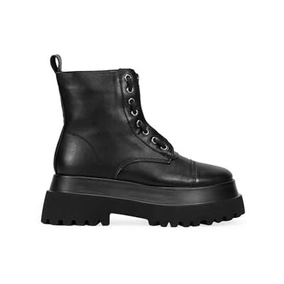 BOSANOVA Bottes militaires noires avec fermeture éclair centrale, détails à lacets et semelle plateforme Track., Noir , 38 EU - Publicité BOSANOVA Bottes militaires noires avec fermeture éclair centrale, détails à lacets et semelle plateforme Track., Noir , 38 EU - Publicité