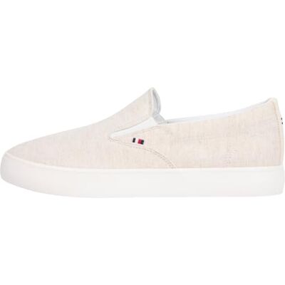 Tommy Hilfiger Baskets Vulcanisées Homme Low Slip on à Enfiler, Blanc (Ecru), 40 - Publicité Tommy Hilfiger Baskets Vulcanisées Homme Low Slip on à Enfiler, Blanc (Ecru), 40 - Publicité