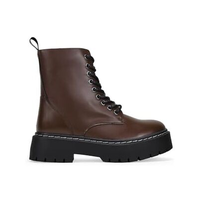 BOSANOVA Bottes militaires style punk fabriquées en cuir vegan avec plateforme dentée et lacets jusqu'au sommet. Fermeture éclair. Chaussures pour femme, marron, 36 EU - Publicité BOSANOVA Bottes militaires style punk fabriquées en cuir vegan avec plateforme dentée et lacets jusqu'au sommet. Fermeture éclair. Chaussures pour femme, marron, 36 EU - Publicité