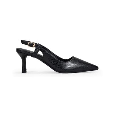 BOSANOVA Chaussures de salon détalonnées pour femme avec gravure animale imprimée, finition à bout et talon fin Kitten de 6,5 cm, fermeture à bande arrière avec boucle. Chaussures pour femme, Noir , - Publicité BOSANOVA Chaussures de salon détalonnées pour femme avec gravure animale imprimée, finition à bout et talon fin Kitten de 6,5 cm, fermeture à bande arrière avec boucle. Chaussures pour femme, Noir , - Publicité