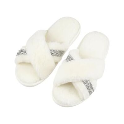 A2Z 4 Kids A2Z Dames Croisement Chaussons Avec Confortable Fourrure Mémoire Mousse SLPR LDS AZ32426 Cream/Silver 3/4 UK - Publicité A2Z 4 Kids A2Z Dames Croisement Chaussons Avec Confortable Fourrure Mémoire Mousse SLPR LDS AZ32426 Cream/Silver 3/4 UK - Publicité