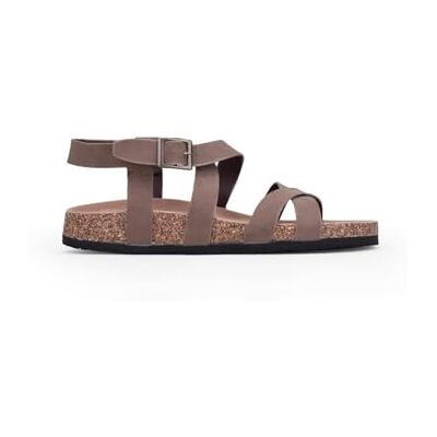 BOSANOVA Sandales plates pour femme avec deux bandes avant croisées et semelle bio en liège. Fermeture à lanières à la cheville avec boucle métallique. Chaussures pour femme, marron, 39 EU - Publicité BOSANOVA Sandales plates pour femme avec deux bandes avant croisées et semelle bio en liège. Fermeture à lanières à la cheville avec boucle métallique. Chaussures pour femme, marron, 39 EU - Publicité