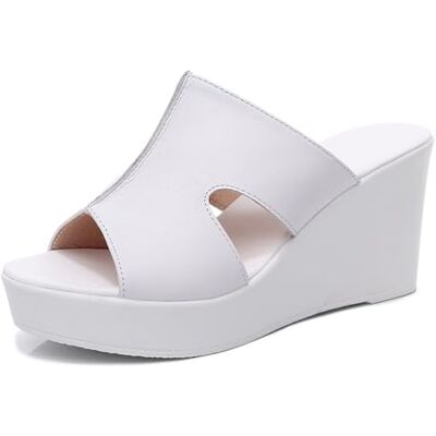 TNMIUH Sandales Compensées à Plateforme, Bout Ouvert, Style Mule, Cuir,Noir et Blanc,White 8cm,37 EU - Publicité TNMIUH Sandales Compensées à Plateforme, Bout Ouvert, Style Mule, Cuir,Noir et Blanc,White 8cm,37 EU - Publicité