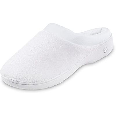Isotoner Pantoufles rembourrées en éponge et satin avec mousse à mémoire de forme pour intérieur/extérieur, blanc, 3.5/4 UK - Publicité Isotoner Pantoufles rembourrées en éponge et satin avec mousse à mémoire de forme pour intérieur/extérieur, blanc, 3.5/4 UK - Publicité