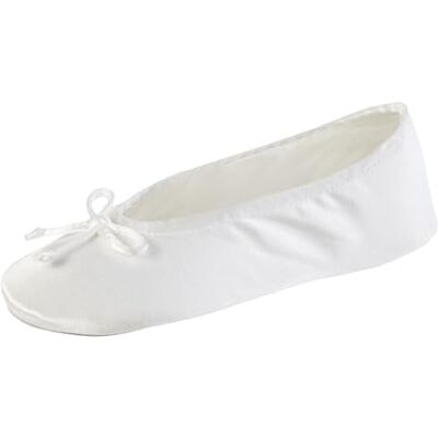 Isotoner Chaussons ballerines en satin pour femme avec nœud et semelle en daim, Nœud blanc, 41/42.5 EU - Publicité Isotoner Chaussons ballerines en satin pour femme avec nœud et semelle en daim, Nœud blanc, 41/42.5 EU - Publicité