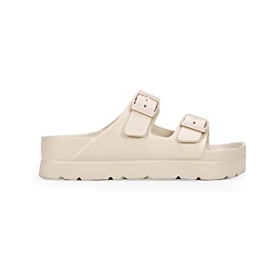 BOSANOVA Sandales en caoutchouc avec deux bandes sur le cou-de-pied avec boucles réglables et semelle plateforme. Chaussures pour femme, beige, 36 EU - Publicité BOSANOVA Sandales en caoutchouc avec deux bandes sur le cou-de-pied avec boucles réglables et semelle plateforme. Chaussures pour femme, beige, 36 EU - Publicité