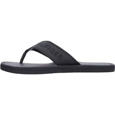 Tommy Hilfiger Homme Hilfiger Leather Beach Sandal Tongs, Black (Black), 44 EU - Publicité Tommy Hilfiger Homme Hilfiger Leather Beach Sandal Tongs, Black (Black), 44 EU - Publicité