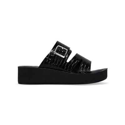 BOSANOVA Sandales type sabot pour femme avec gravure effet crocodile, boucle décorative et semelle compensée avec finition ronde, sans fermeture. Chaussures pour femme, Noir , 37 EU - Publicité BOSANOVA Sandales type sabot pour femme avec gravure effet crocodile, boucle décorative et semelle compensée avec finition ronde, sans fermeture. Chaussures pour femme, Noir , 37 EU - Publicité