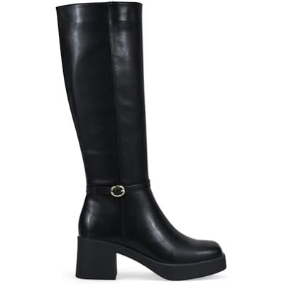 BOSANOVA Bottes hautes avec talon à bride décorative avec boucle, finition carrée et semelle de plateforme de 2 cm avec talon carré de 6,5 cm. Fermeture à glissière intérieure. Chaussures pour femme - Publicité BOSANOVA Bottes hautes avec talon à bride décorative avec boucle, finition carrée et semelle de plateforme de 2 cm avec talon carré de 6,5 cm. Fermeture à glissière intérieure. Chaussures pour femme - Publicité