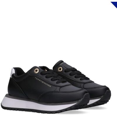 Tommy Hilfiger Baskets Basses à Lacets, Miren, Noir/Blanc, 35 - Publicité Tommy Hilfiger Baskets Basses à Lacets, Miren, Noir/Blanc, 35 - Publicité