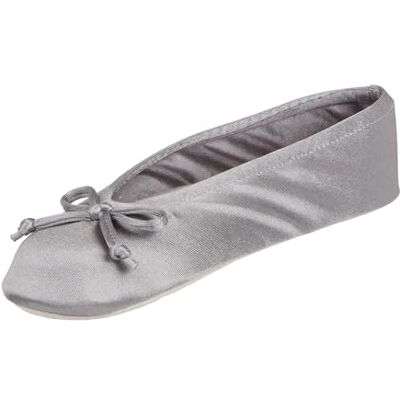 Isotoner Chaussons Ballerine en Satin pour Femme avec nœud et Semelle en Daim, Cendres, X-Large - Publicité Isotoner Chaussons Ballerine en Satin pour Femme avec nœud et Semelle en Daim, Cendres, X-Large - Publicité