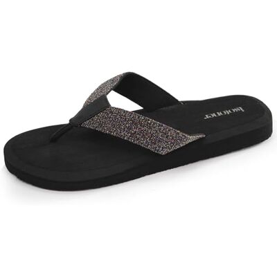 Isotoner Tongs femme confortables, dessus moelleux, 39, noir pailleté - Publicité Isotoner Tongs femme confortables, dessus moelleux, 39, noir pailleté - Publicité