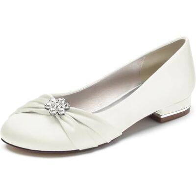 TNMIUH Chaussures de Mariage pour Femmes Chaussures Plates en Satin à Bout Rond, Talon Bas de 2.5 cm Chaussures habillées Strass élégantes pour Mariage, Demoiselle d'honneur,Ivoire,38 EU - Publicité TNMIUH Chaussures de Mariage pour Femmes Chaussures Plates en Satin à Bout Rond, Talon Bas de 2.5 cm Chaussures habillées Strass élégantes pour Mariage, Demoiselle d'honneur,Ivoire,38 EU - Publicité