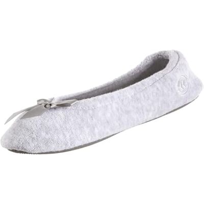 Isotoner Chaussons Ballerines pour femme en tissu éponge classique gris gris, - Publicité Isotoner Chaussons Ballerines pour femme en tissu éponge classique gris gris, - Publicité