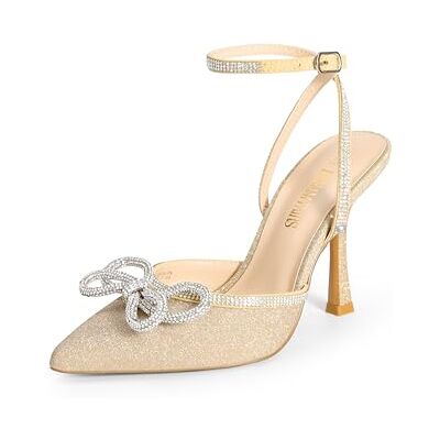DREAM PAIRS Destiny Escarpins à talons hauts pour femme avec bout fermé et sangle de cheville avec strass, doré, 38 EU - Publicité DREAM PAIRS Destiny Escarpins à talons hauts pour femme avec bout fermé et sangle de cheville avec strass, doré, 38 EU - Publicité