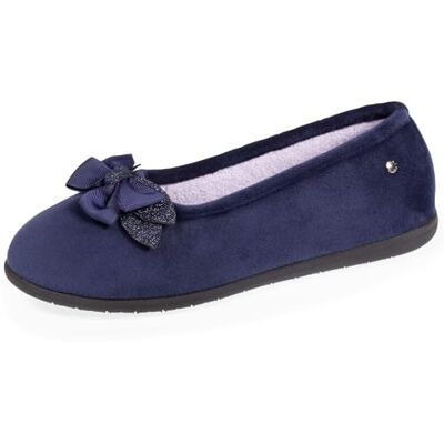 Isotoner Chaussons pantoufles Ballerines femme en microvelours avec un détail nœud, 38, marine - Publicité Isotoner Chaussons pantoufles Ballerines femme en microvelours avec un détail nœud, 38, marine - Publicité