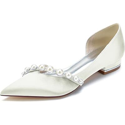LRMYMHY Femmes Perles Ballerines Slip on Bout Pointu Chaussures De Mariage Plates Perle Satin Sandales De Mariée De Soirée,Ivoire,39 EU - Publicité LRMYMHY Femmes Perles Ballerines Slip on Bout Pointu Chaussures De Mariage Plates Perle Satin Sandales De Mariée De Soirée,Ivoire,39 EU - Publicité